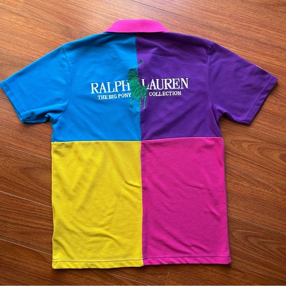 RALPH LAUREN BIG PONY COLLECTION Women Polo Shirt Size M/L Big Logo Color Block - Picture 4 of 12
